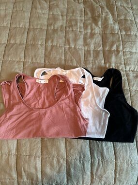 Active Basic Racerback Tank Top bodysuit Bundle 3-Pack Pink White Black  Large